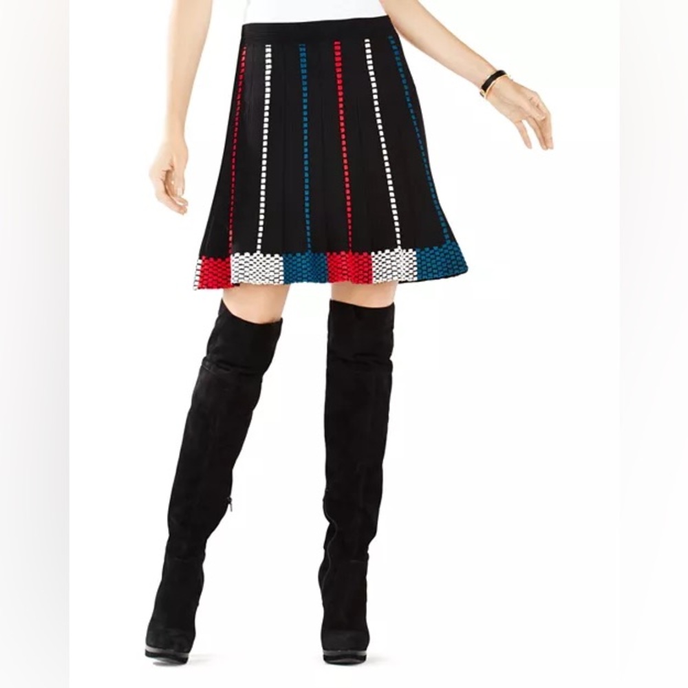 NWT Alice + Olivia Black, Blue & Red Mini Skater Skirt Size 4